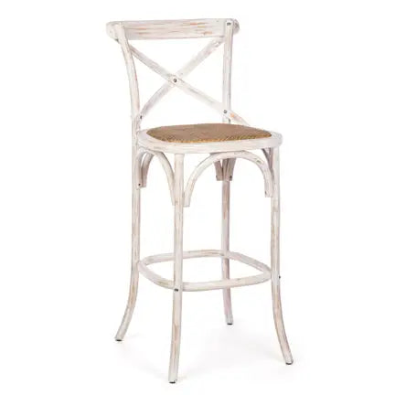 White Wash Cross Back Birch Stool Outdoor Chair